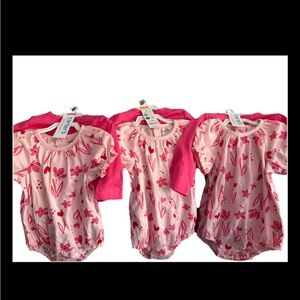 Carter's Pink Floral Baby Girl Pajama Bodysuit Set with Hot Pink Sleeves